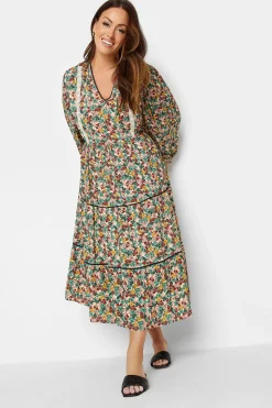 M&Co Womens Green Floral Print Crochet Trim Maxi Dress>Women Maxi Dresses