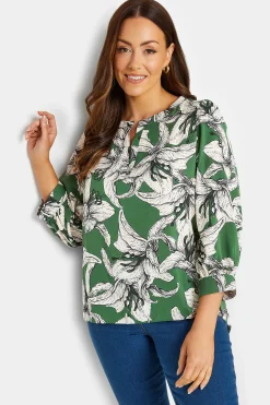 M&Co Womens Green Floral Print 3/4 Sleeve Blouse>Women Shirts