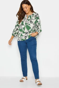 M&Co Womens Green Floral Print 3/4 Sleeve Blouse>Women Shirts