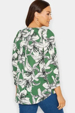 M&Co Womens Green Floral Print 3/4 Sleeve Blouse><noscript><img width=