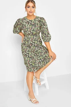 M&Co Womens Green Floral Print Midi Dress>Women Wedding Guest Dresses