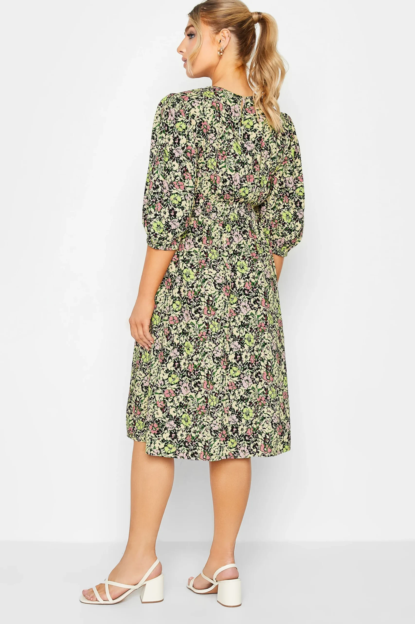 M&Co Womens Green Floral Print Midi Dress>Women Wedding Guest Dresses