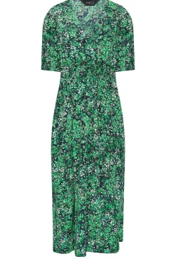 M&Co Womens Green Floral Print Shirred Waist Midi Dress><noscript><img width=