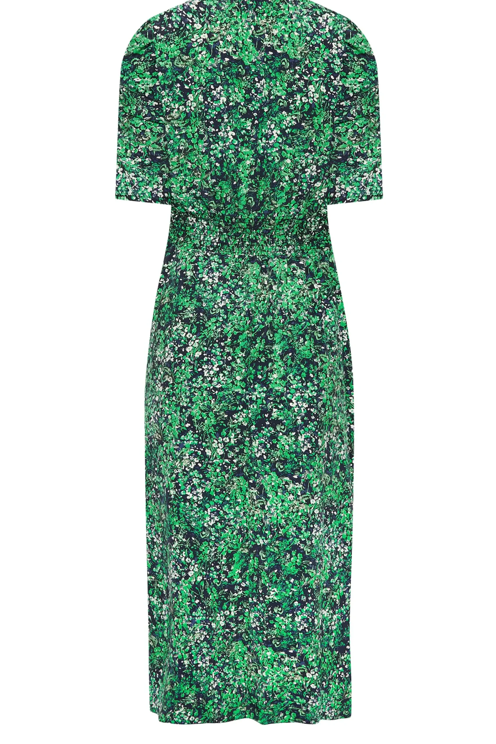 M&Co Womens Green Floral Print Shirred Waist Midi Dress>Women Midi Dresses
