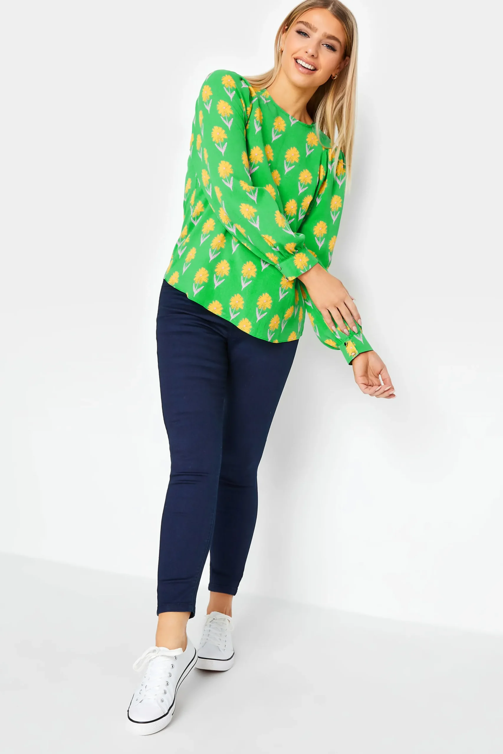 M&Co Womens Green Floral Print Long Sleeve Blouse>Women Shirts