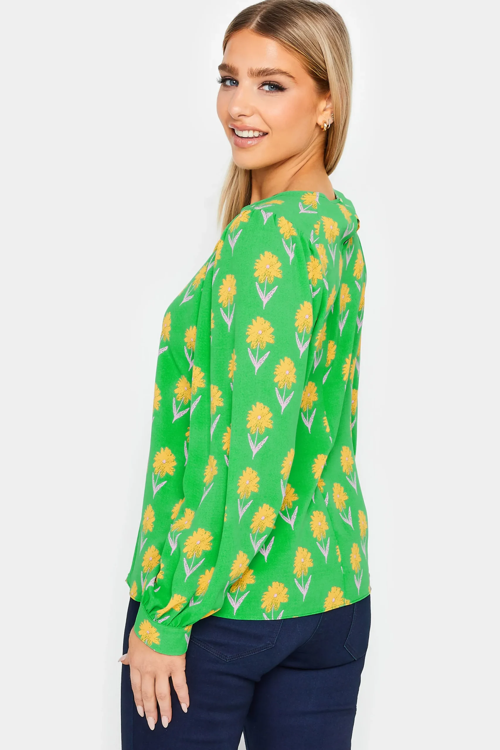 M&Co Womens Green Floral Print Long Sleeve Blouse>Women Shirts