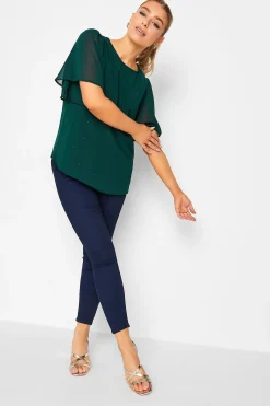 M&Co Womens Green Gem Detail Angel Sleeve Blouse>Women Blouses