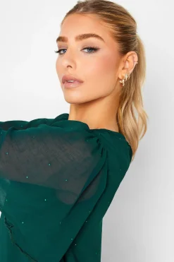 M&Co Womens Green Gem Detail Angel Sleeve Blouse><noscript><img width=