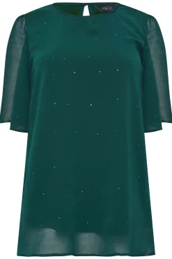 M&Co Womens Green Gem Detail Angel Sleeve Blouse><noscript><img width=