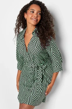 M&Co Womens Green Geometric Print Shirt Dress>Women Shirt Dresses