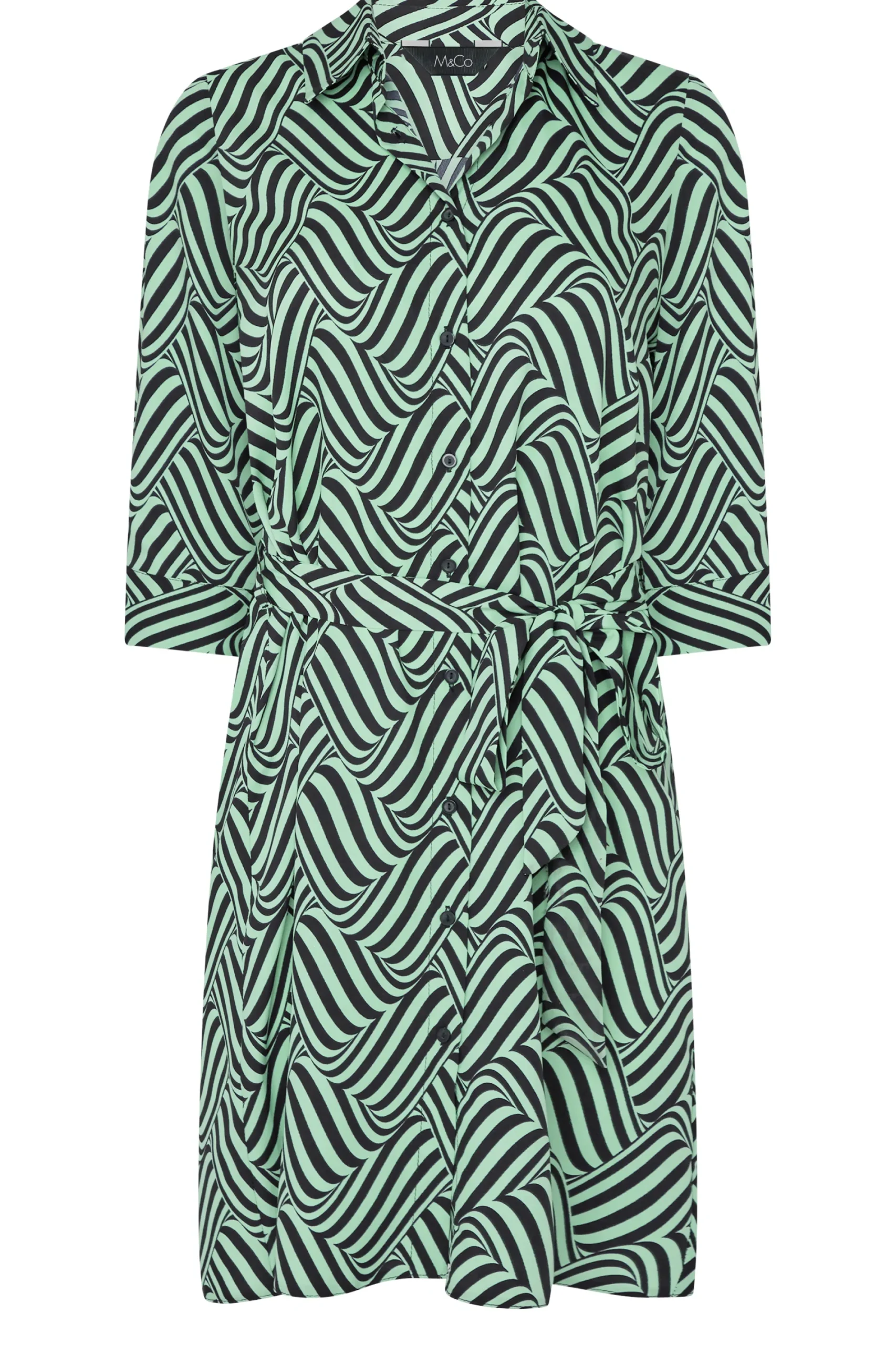 M&Co Womens Green Geometric Print Shirt Dress>Women Shirt Dresses
