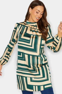 M&Co Womens Green Geometric Print High Neck Tunic Blouse>Women Shirts