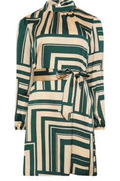 M&Co Womens Green Geometric Print High Neck Tunic Blouse><noscript><img width=