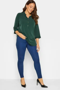M&Co Womens Green Half Placket Jersey Shirt>Women Shirts