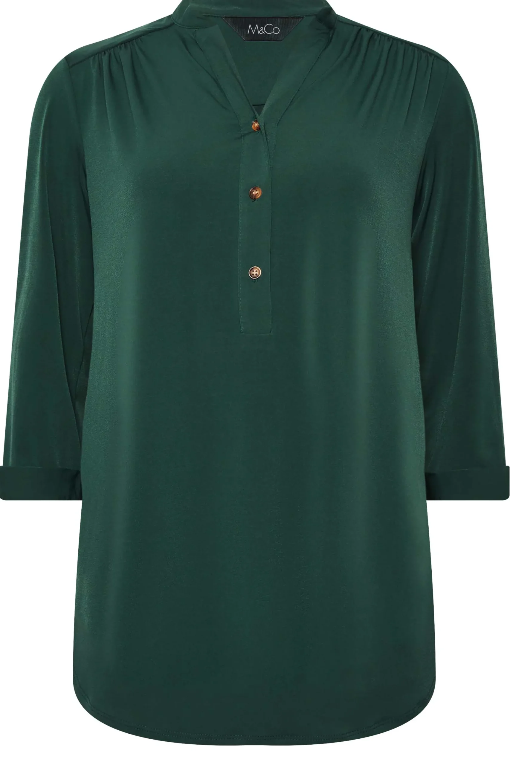 M&Co Womens Green Half Placket Jersey Shirt>Women Shirts
