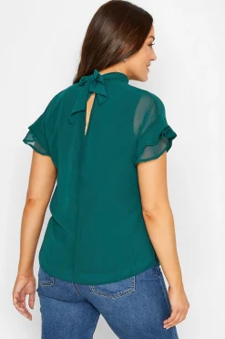 M&Co Womens Green High Neck Frill Sleeve Blouse><noscript><img width=