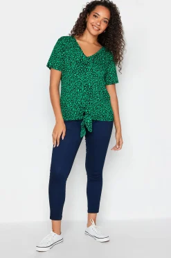 M&Co Womens Green Leopard Print Tie Detail T-Shirt>Women T-Shirts