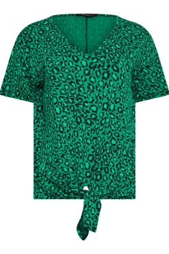 M&Co Womens Green Leopard Print Tie Detail T-Shirt><noscript><img width=
