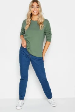 M&Co Womens Green Long Sleeve Cotton Blend Top>Women T-Shirts