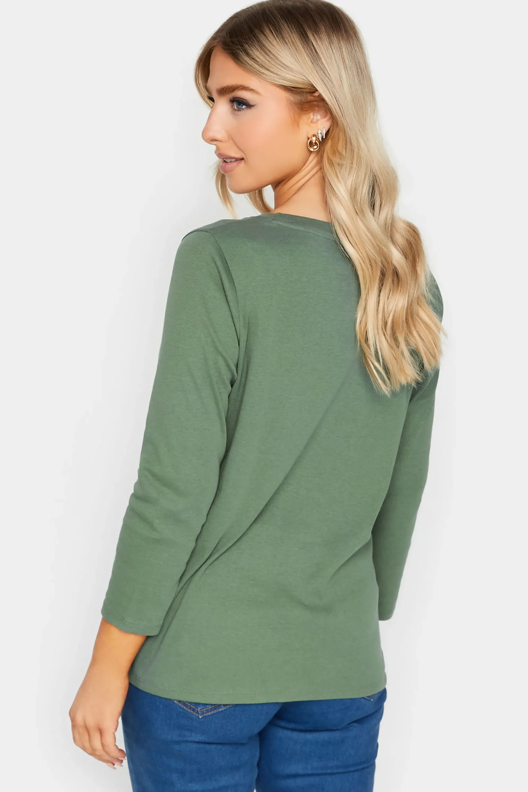 M&Co Womens Green Long Sleeve Cotton Blend Top>Women T-Shirts