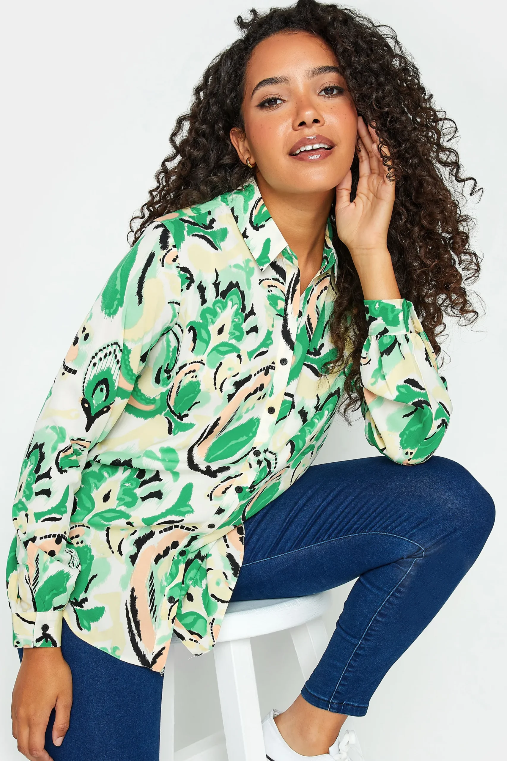 M&Co Womens Green Paisley Print Long Sleeve Shirt>Women Shirts