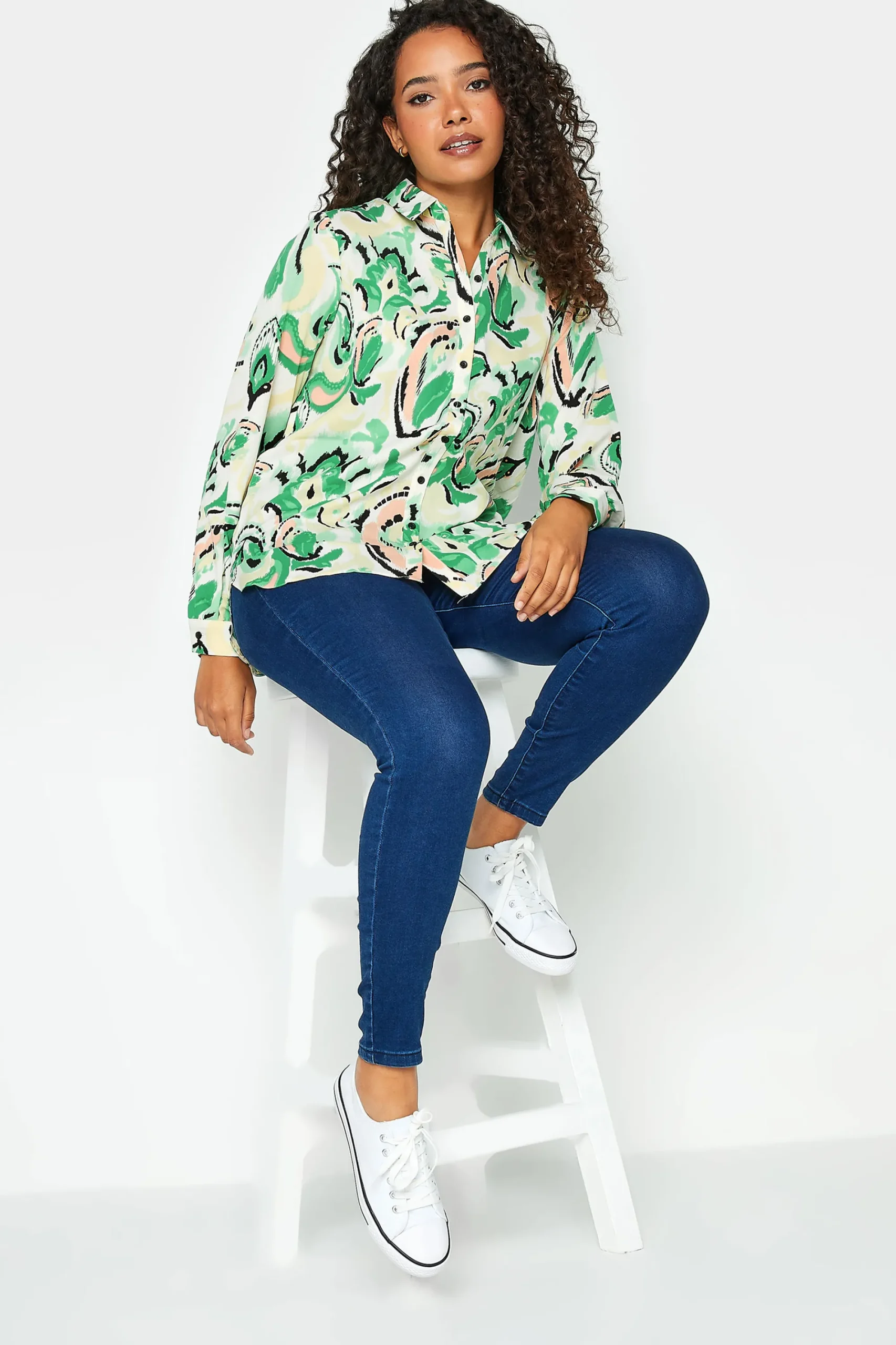 M&Co Womens Green Paisley Print Long Sleeve Shirt>Women Shirts