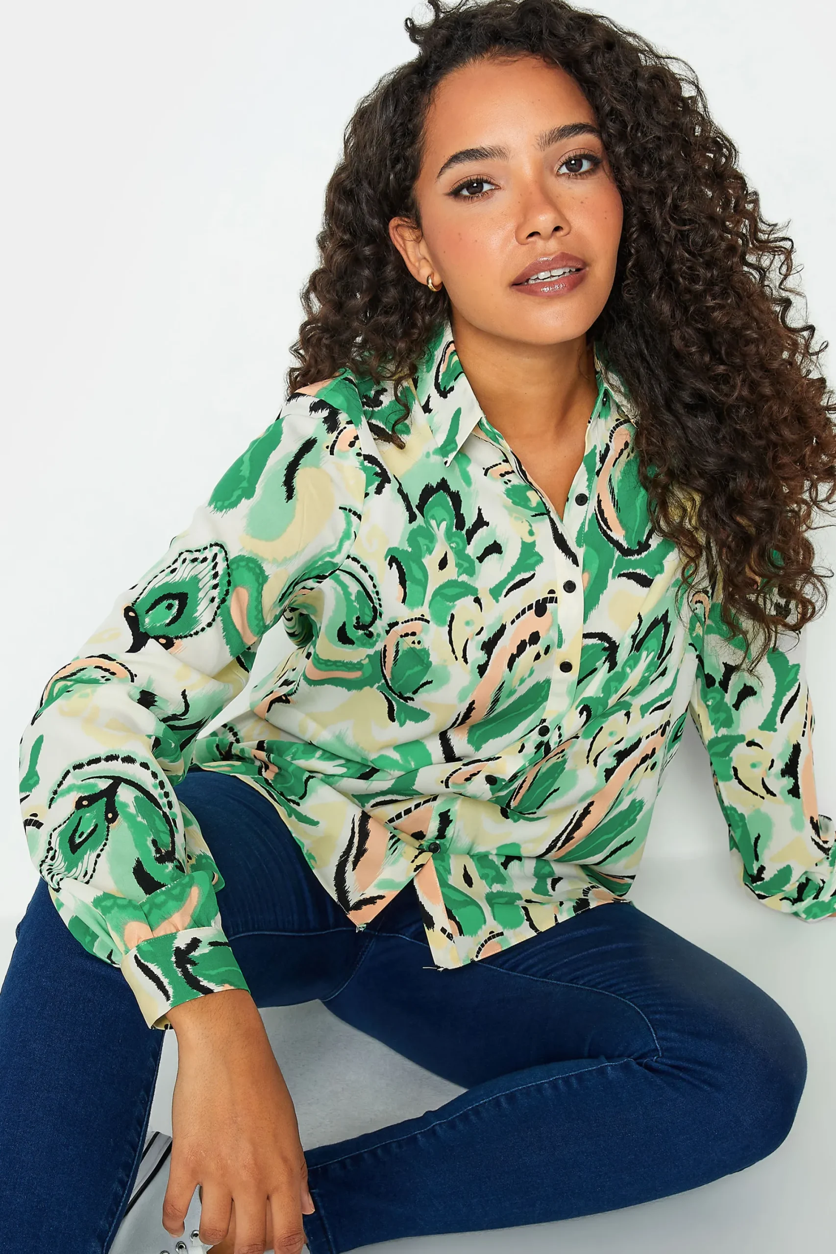 M&Co Womens Green Paisley Print Long Sleeve Shirt>Women Shirts