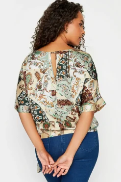 M&Co Womens Green Paisley Print Short Sleeve Blouse><noscript><img width=