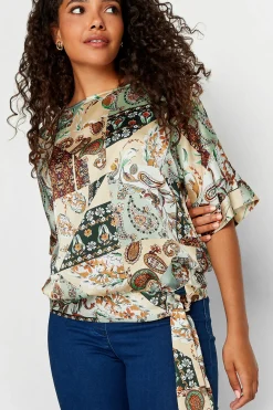 M&Co Womens Green Paisley Print Short Sleeve Blouse><noscript><img width=