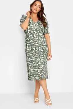 M&Co Womens Green Polka Dot Button Through Dress>Women Wedding Guest Dresses