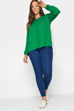 M&Co Womens Green Satin Contrast Panel Shirt>Women Shirts
