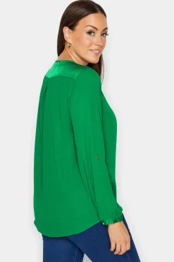 M&Co Womens Green Satin Contrast Panel Shirt><noscript><img width=
