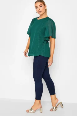 M&Co Womens Green Shimmer Angel Sleeve Blouse>Women Blouses