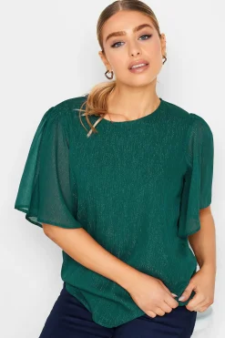 M&Co Womens Green Shimmer Angel Sleeve Blouse><noscript><img width=
