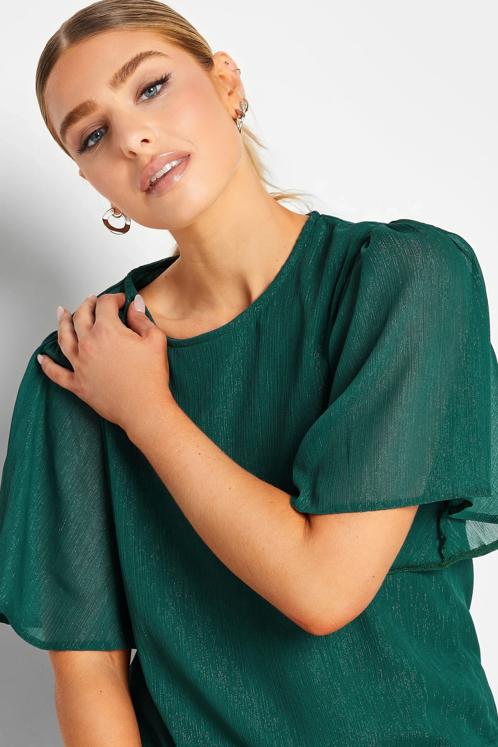 M&Co Womens Green Shimmer Angel Sleeve Blouse>Women Blouses