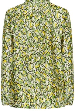 M&Co Womens Green Snake Print Tie Neck Blouse><noscript><img width=