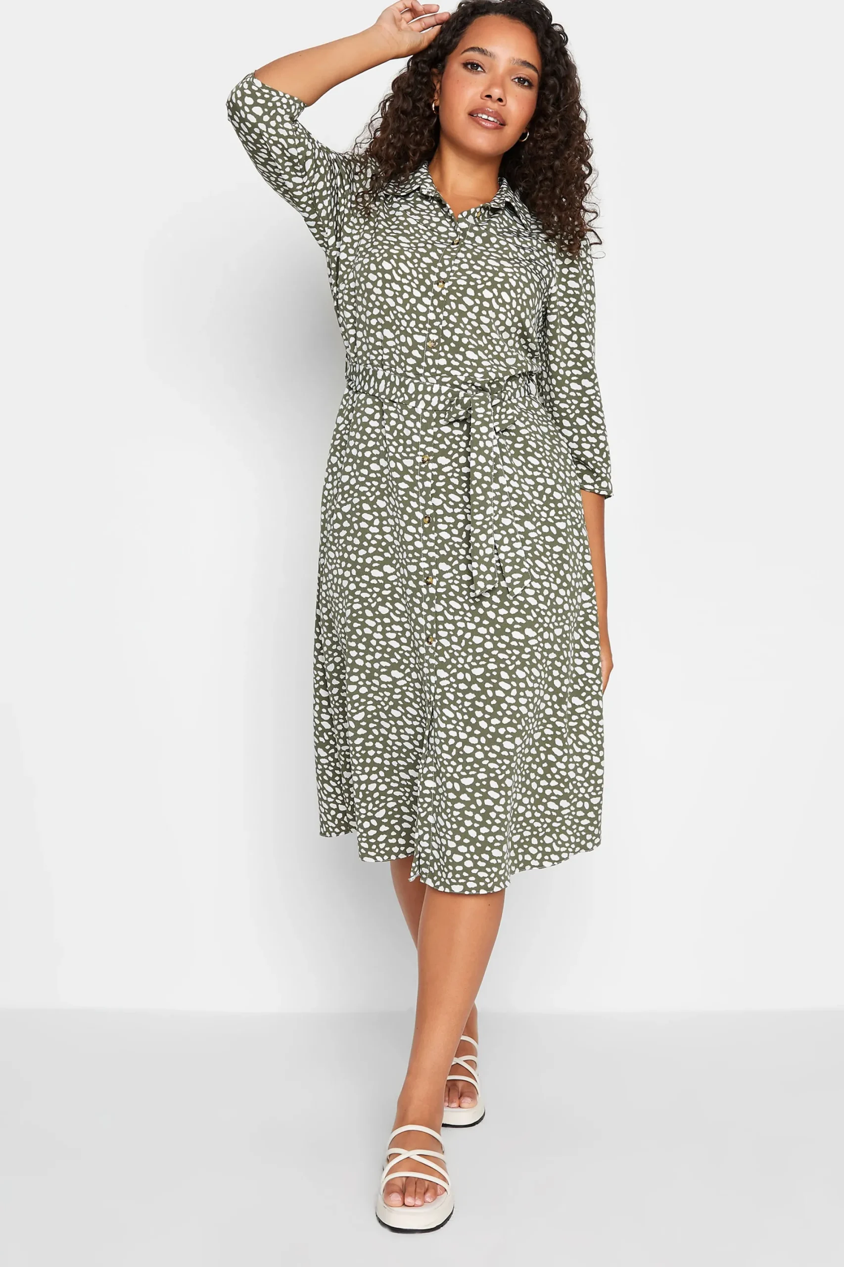 M&Co Womens Green Spot Print Shirt Dress>Women Shirt Dresses