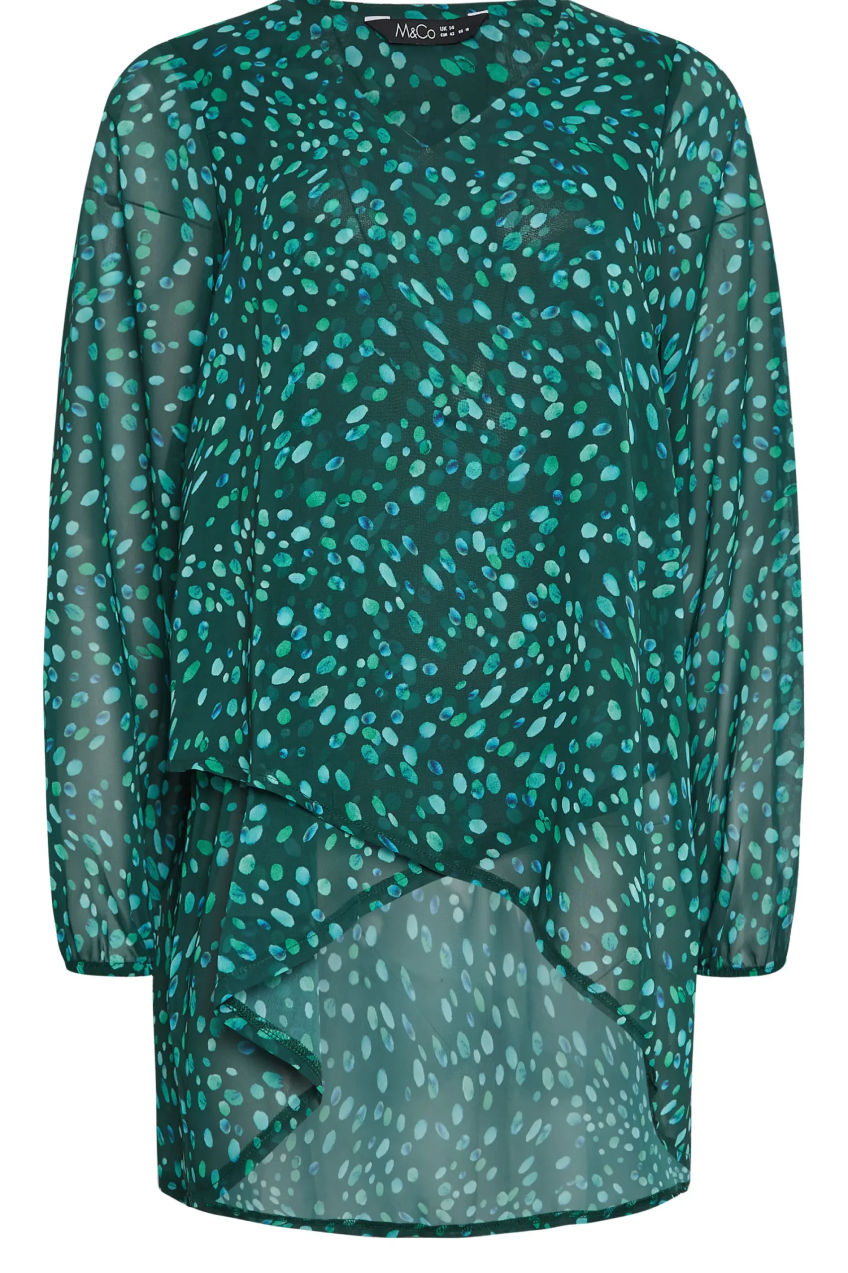 M&Co Womens Green Spot Print Wrap Blouse>Women Long Sleeve Tops