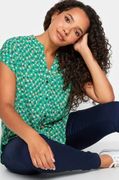 M&Co Womens Green Spot Print V-Neck Blouse>Women Short Sleeve Tops