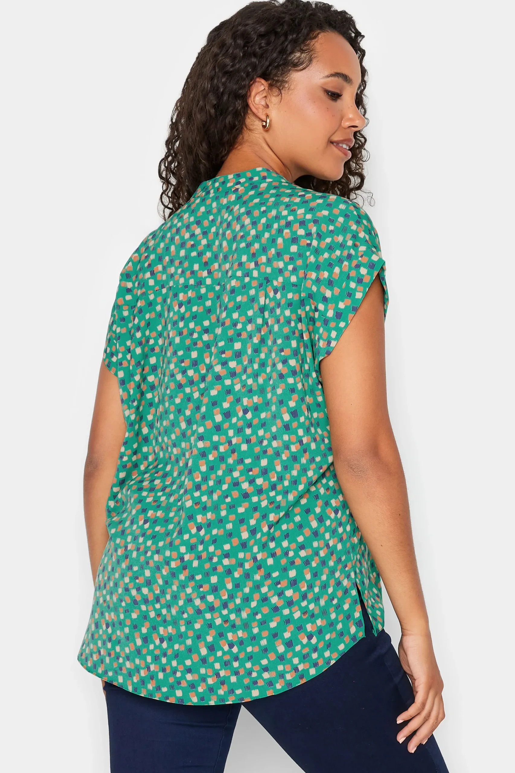 M&Co Womens Green Spot Print V-Neck Blouse>Women Short Sleeve Tops