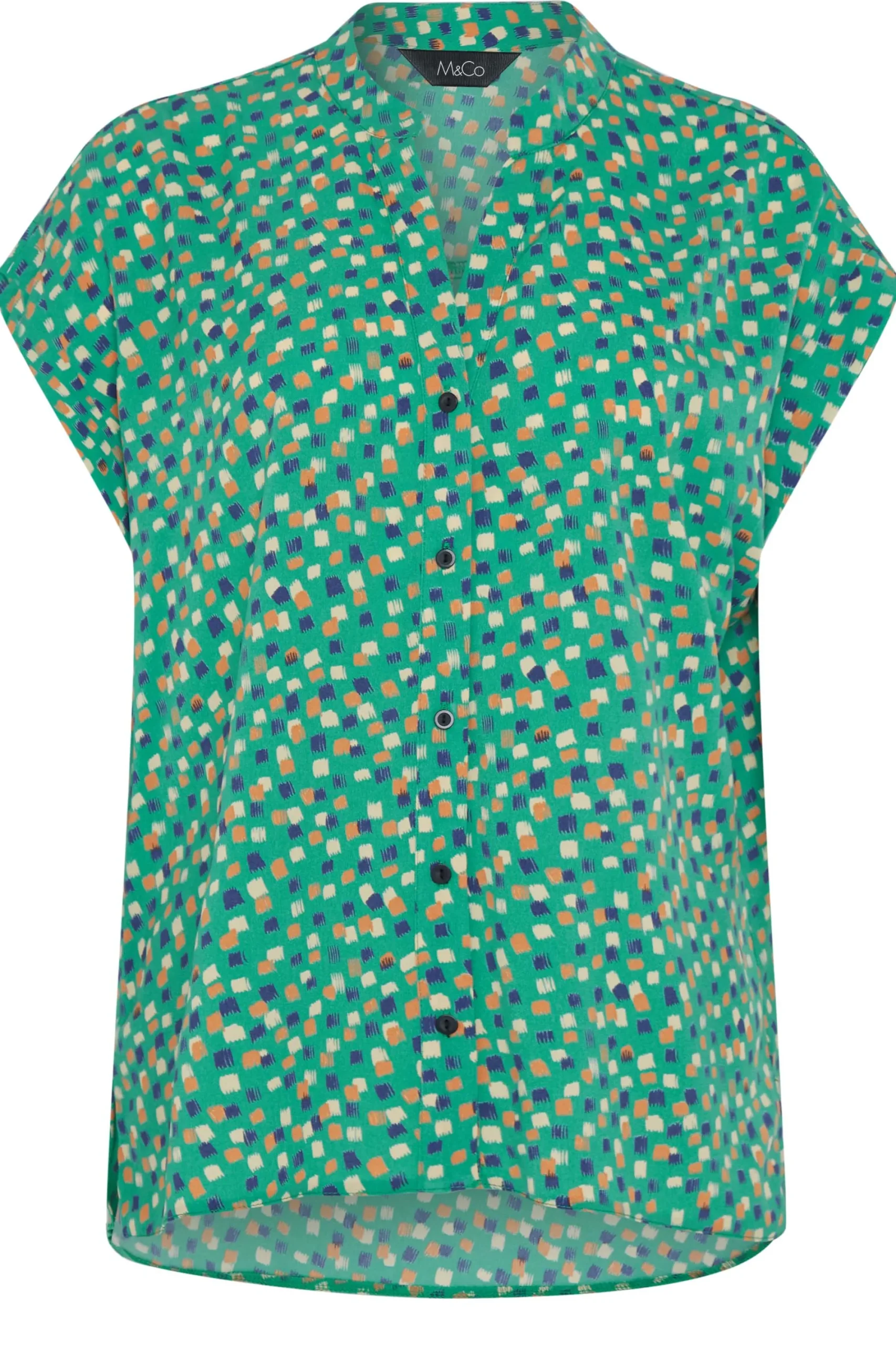 M&Co Womens Green Spot Print V-Neck Blouse>Women Short Sleeve Tops