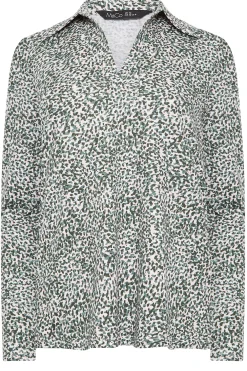 M&Co Womens Green Spot Print Collared Long Sleeve Cotton Top><noscript><img width=