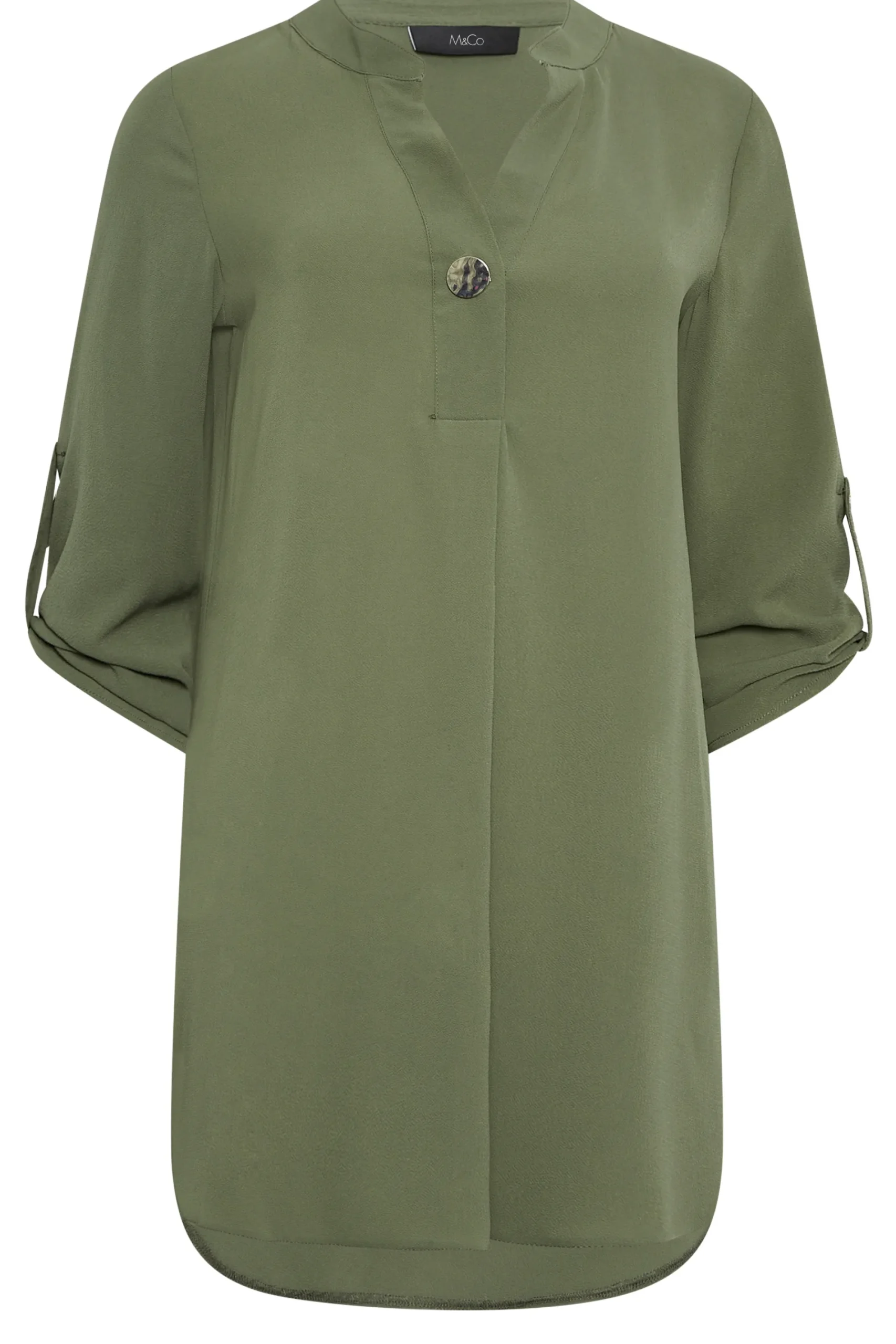 M&Co Womens Green Statement Button Tab Sleeve Shirt>Women Shirts