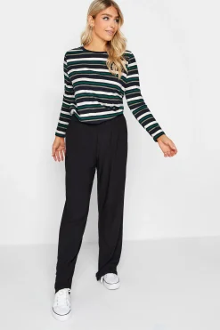 M&Co Womens Green Teal Stripe Cotton Blend Long Sleeve Top>Women Long Sleeve Tops