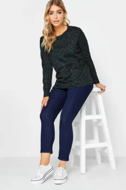 M&Co Womens Green Teal Animal Print Long Sleeve Cotton Top><noscript><img width=