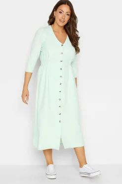 M&Co Womens Green Textured Button Through Dress>Women Wedding Guest Dresses