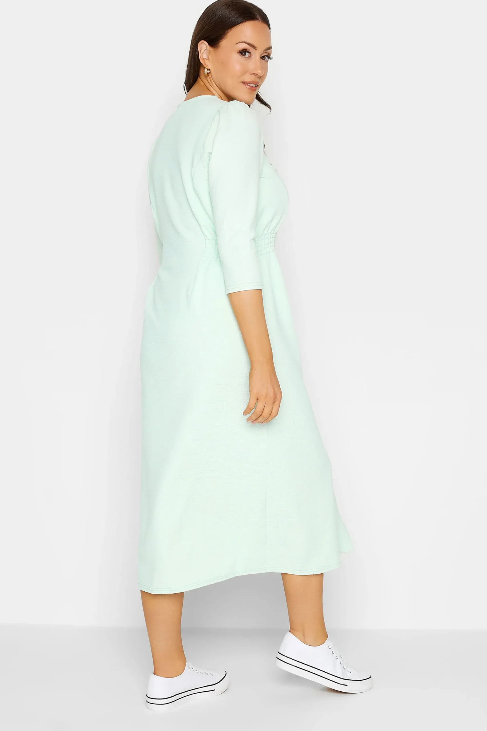 M&Co Womens Green Textured Button Through Dress>Women Wedding Guest Dresses