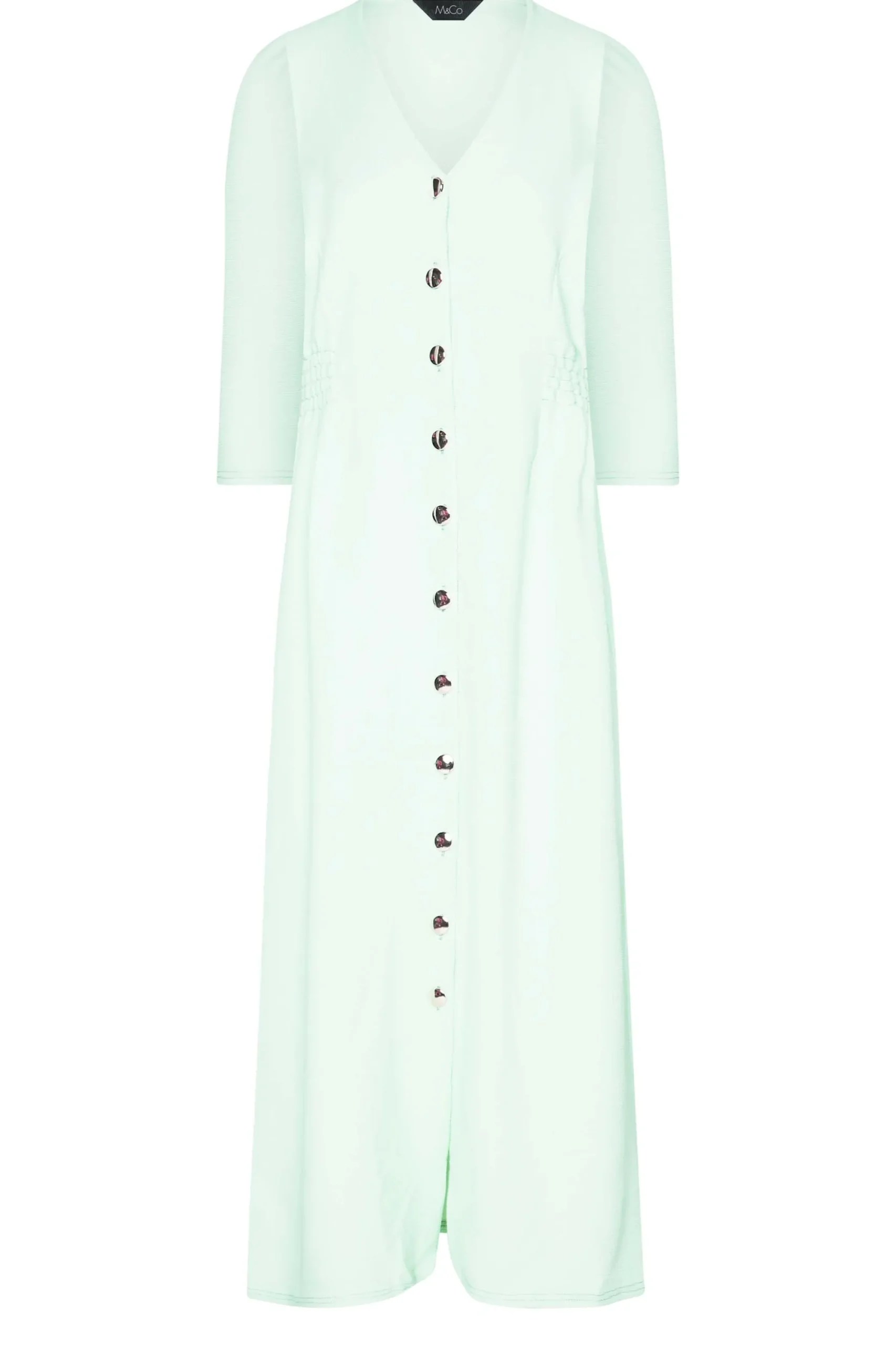 M&Co Womens Green Textured Button Through Dress>Women Wedding Guest Dresses
