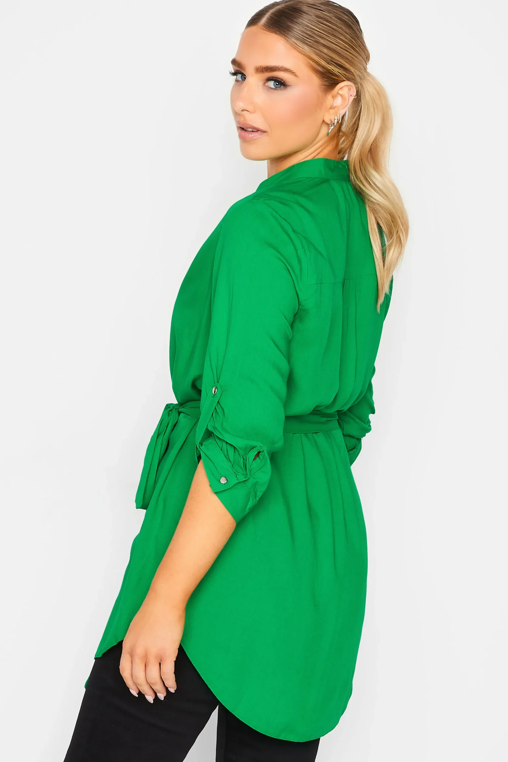 M&Co Womens Green Tie Waist Blouse>Women Shirts