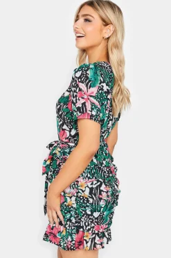 M&Co Womens Green Tropical Print Ruched Mini Dress><noscript><img width=